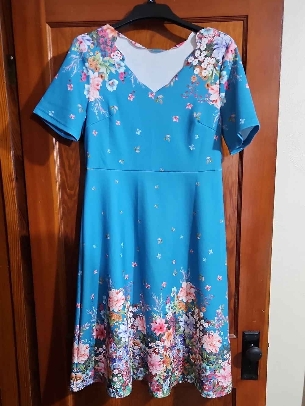 Shein Colorful Spring Teal Floral Flowers Short Sleeve Midi Dress Size XL EUC